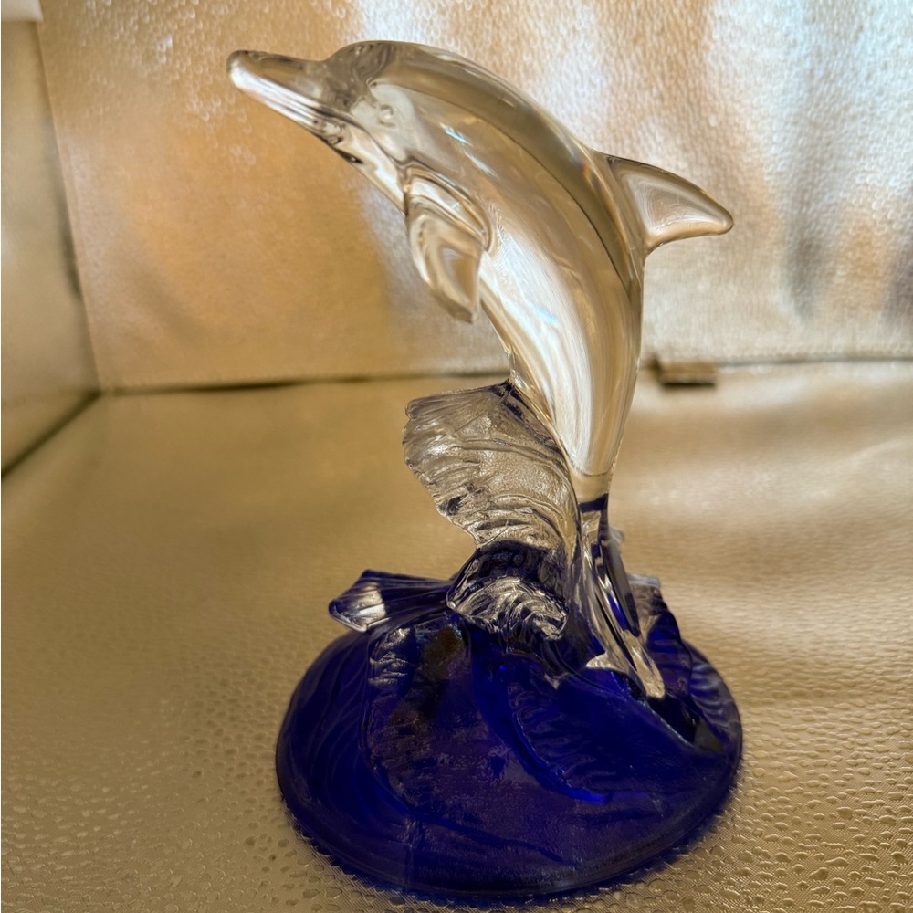 Artistic Glass Dolphin Figurine in Blue and Clear